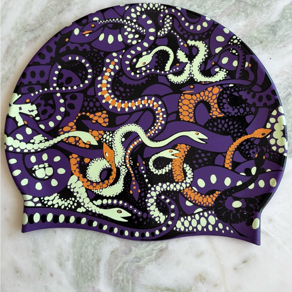 Purple Medusa Pattern Swim Cap